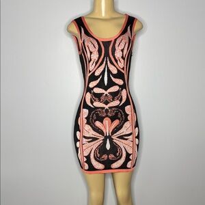 WOW Couture Black and Coral Bodycon Dress Size M